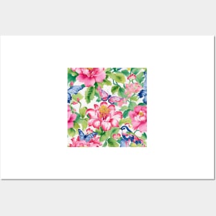 Preppy colors flowers, birds and butterflies Posters and Art